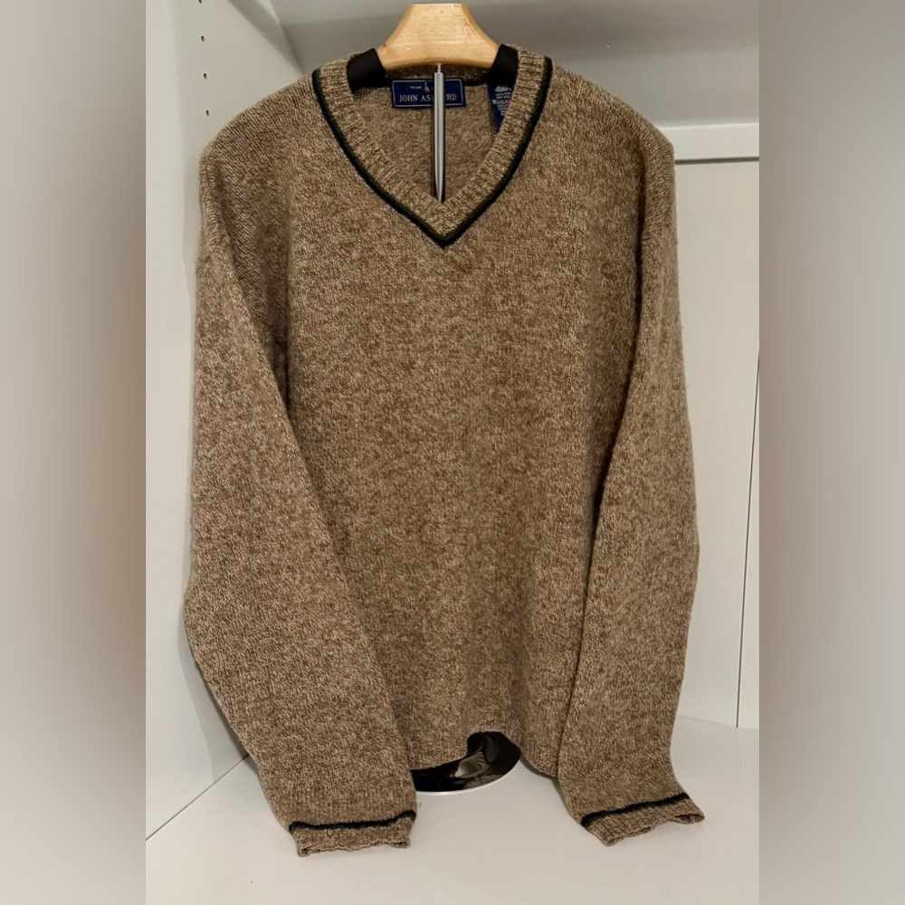 John Ashford Brown V-Neck 100% Pure New Wool Sweater Size :XL